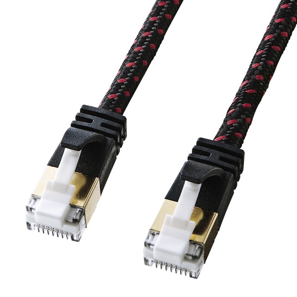 サンワサプライ 細径メッシュLANケーブル つめ折れ防止 カテゴリ7 ブラック&レッド 10m KB-T7ME-10BKR 1個（ご注文単位1個）【直送品】