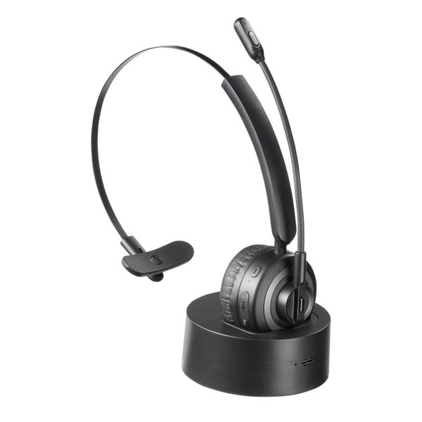サンワサプライ Bluetooth ヘッドセット ノイズキャンセル 充電クレードル付き MM-BTMH66BK 1個（ご注文単位1個）【直送品】