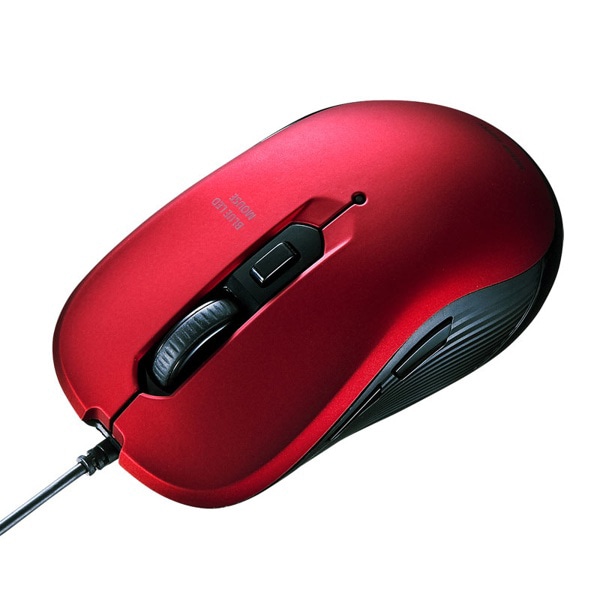 サンワサプライ 有線ブルーLEDマウス レッド MA-BL114R 1個（ご注文単位1個）【直送品】
