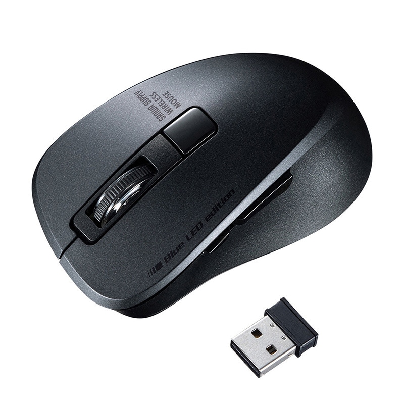 サンワサプライ 静音ワイヤレスブルーLEDマウス 5ボタン ブラック MA-WBL153BK 1個(ご注文単位1個)【直送品】