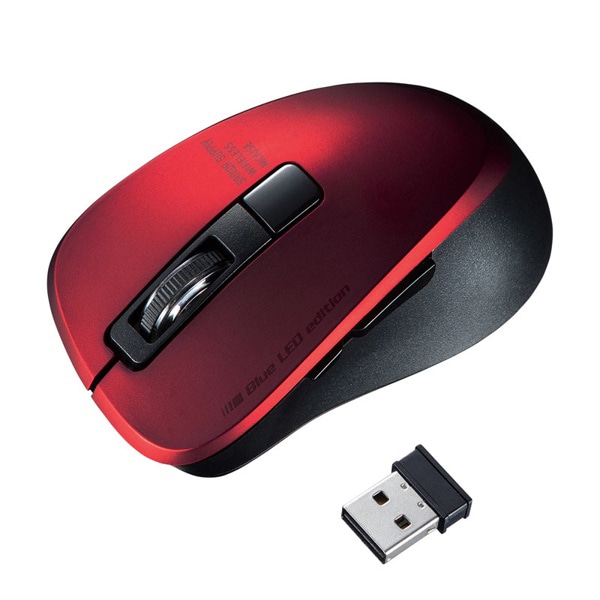 サンワサプライ 静音 ワイヤレス ブルーLEDマウス 5ボタン レッド MA-WBL153R 1個(ご注文単位1個)【直送品】