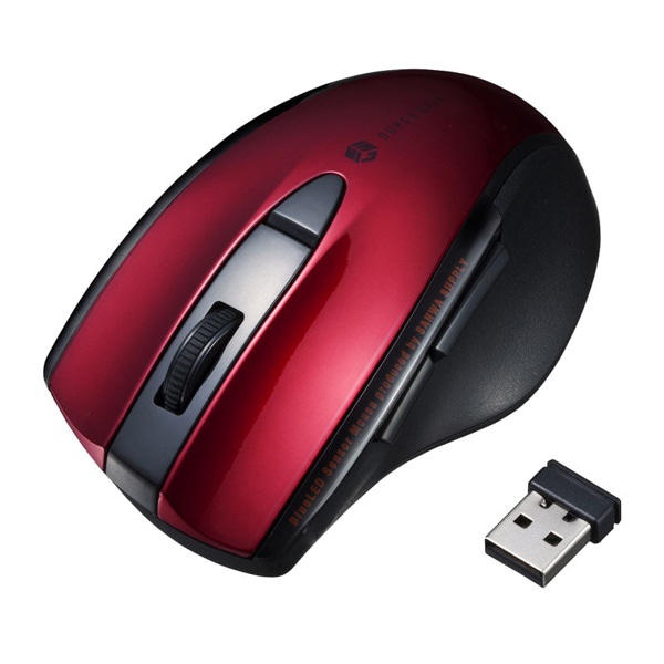 サンワサプライ 静音 ワイヤレスブルーLEDマウス 5ボタン レッド MA-WBL166R 1個(ご注文単位1個)【直送品】