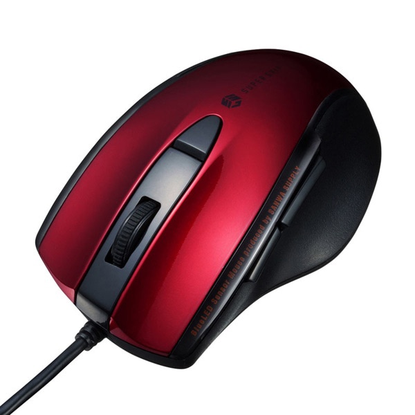 サンワサプライ 静音 有線ブルーLEDマウス 5ボタン レッド MA-BL168R 1個(ご注文単位1個)【直送品】