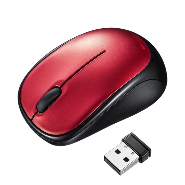 サンワサプライ 静音 ワイヤレス ブルーLEDマウス レッド MA-WBS311R 1個（ご注文単位1個）【直送品】
