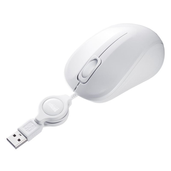 サンワサプライ 抗菌・静音 有線巻取り ブルーLEDマウス ホワイト MA-MBSK315W 1個(ご注文単位1個)【直送品】
