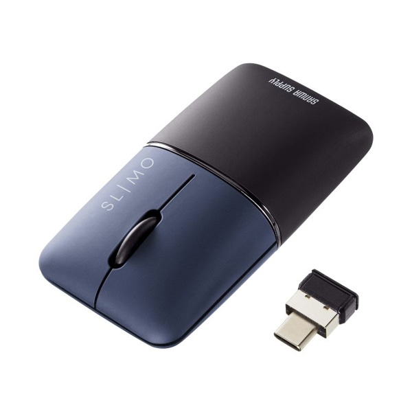 サンワサプライ 静音ワイヤレス ブルーLEDマウス SLIMO ネイビー MA-WCBS310NV 1個（ご注文単位1個）【直送品】