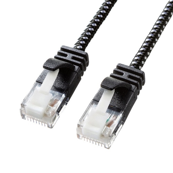 サンワサプライ 細径メッシュLANケーブル つめ折れ防止 カテゴリ6A ブラック&ホワイト 3m KB-T6AME-03BKW 1個(ご注文単位1個)【直送品】