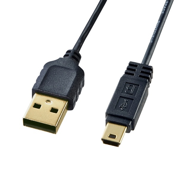 サンワサプライ 極細ミニUSBケーブル ミニBタイプ 1m ブラック KU-SLAMB510BKK 1個（ご注文単位1個）【直送品】