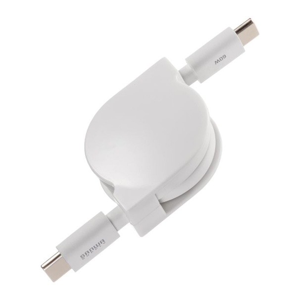 サンワサプライ USB2.0 Type-C 巻取りケーブル 0.8m ホワイト KU-CCP60M08W 1個（ご注文単位1個）【直送品】