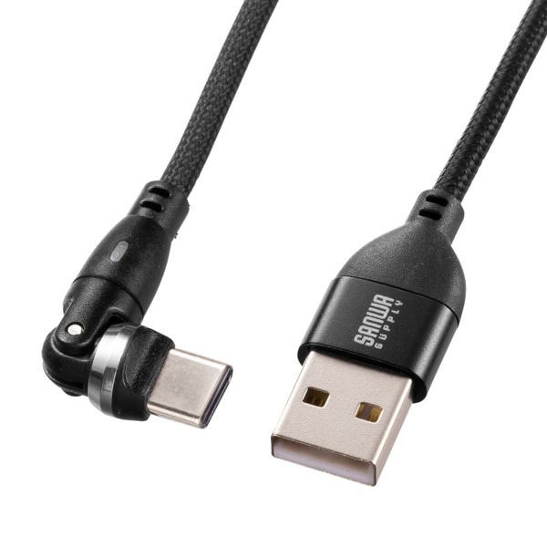 >サンワサプライ USB2.0 TypeC-A 回転ケーブル 2m ブラック KU-CAKA20BK 1個（ご注文単位1個）【直送品】