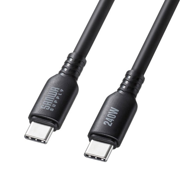 サンワサプライ USB2.0 Type-C シリコンケーブル 2m ブラック KU-CCPES20BK 1個（ご注文単位1個）【直送品】