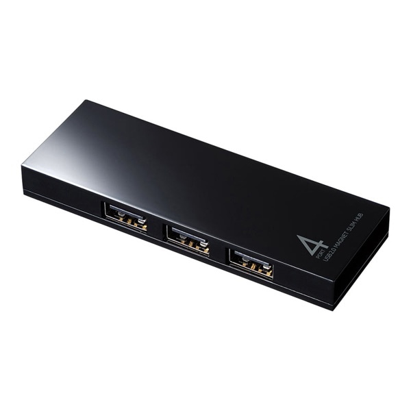 サンワサプライ スリムUSB2.0ハブ 4ポート マグネット付き USB-2H401BKN 1個(ご注文単位1個)【直送品】