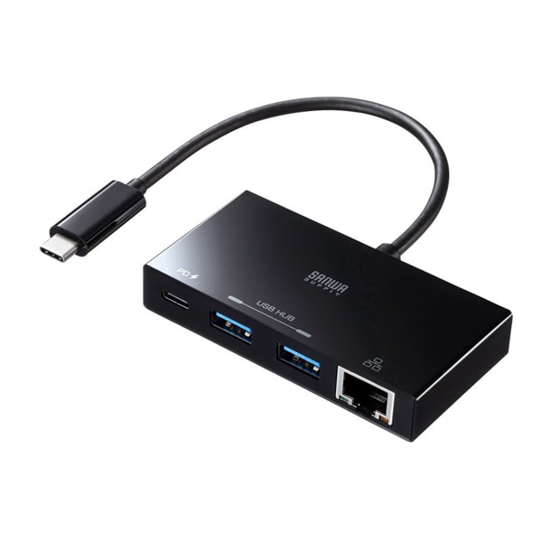 サンワサプライ USB Type-C ギガビットLANアダプタ ハブ付き パワーデリバリー対応 USB-3TCH20BK 1個（ご注文単位1個）【直送品】