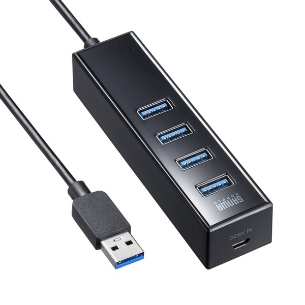 サンワサプライ USB3.2Gen1ハブ 4ポート マグネット付き USB-3H405BKN 1個(ご注文単位1個)【直送品】