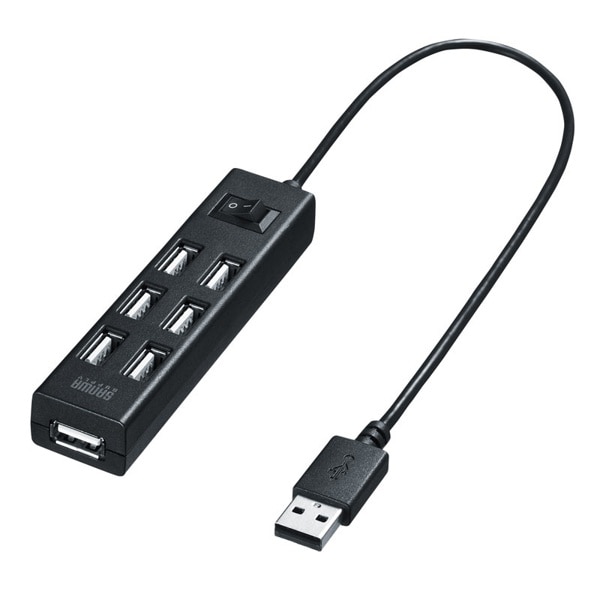 サンワサプライ USB2.0ハブ 7ポート 一括スイッチ付き ブラック USB-2H702BKN 1個(ご注文単位1個)【直送品】