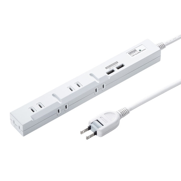 サンワサプライ スリムタップ USB充電機能付き 2P・5個口・1m TAP-SLIM5U-1 1個（ご注文単位1個）【直送品】