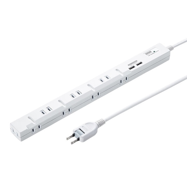 サンワサプライ スリムタップ USB充電機能付き 2P・8個口・1m TAP-SLIM8U-1 1個（ご注文単位1個）【直送品】