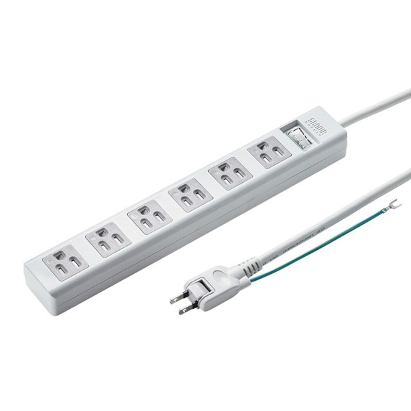 サンワサプライ シャッタータップ 2Pスイングプラグ 集中スイッチ 3P・6個口・2.5m TAP-SH3625MGSW 1個（ご注文単位1個）【直送品】