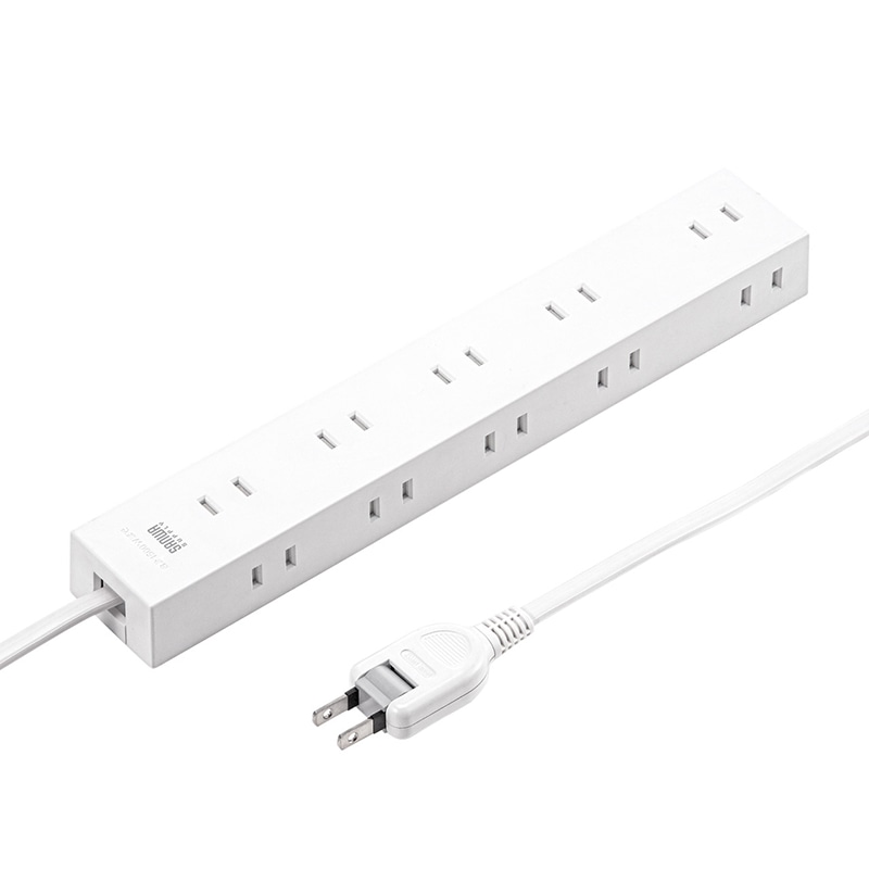 サンワサプライ 電源タップ　強力ネオジムマグネット付き 2P　10個口　2m TAP-2210-2W　ホワイト 1個（ご注文単位1個）【直送品】