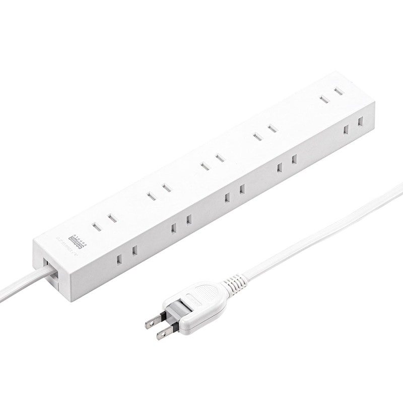 サンワサプライ 電源タップ　強力ネオジムマグネット付き 2P　10個口　3m TAP-2210-3W　ホワイト 1個（ご注文単位1個）【直送品】