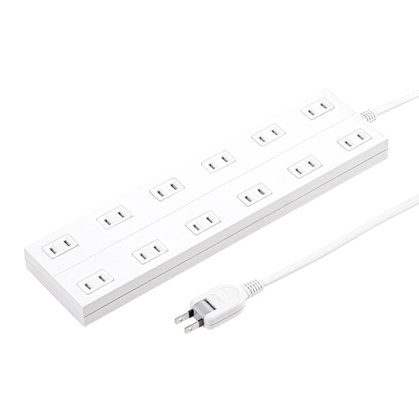 サンワサプライ 電源タップ 2P 12個口 1m ホワイト TAP-2312-1W 1個（ご注文単位1個）【直送品】