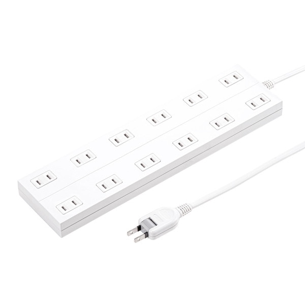 サンワサプライ 電源タップ 2P 12個口 2m ホワイト TAP-2312-2W 1個（ご注文単位1個）【直送品】