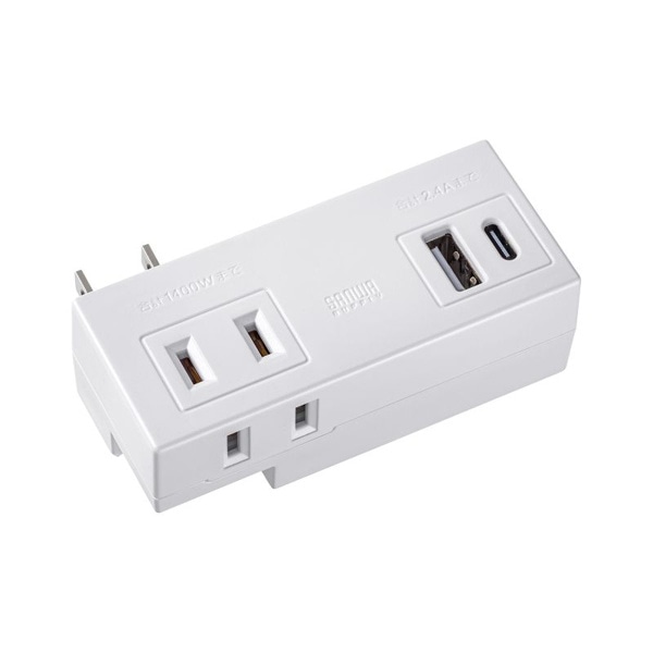 サンワサプライ モバイルタップ AC×2個口 USB-A×1/Type-C×1 TAP-MUC1AC2W 1個(ご注文単位1個)【直送品】