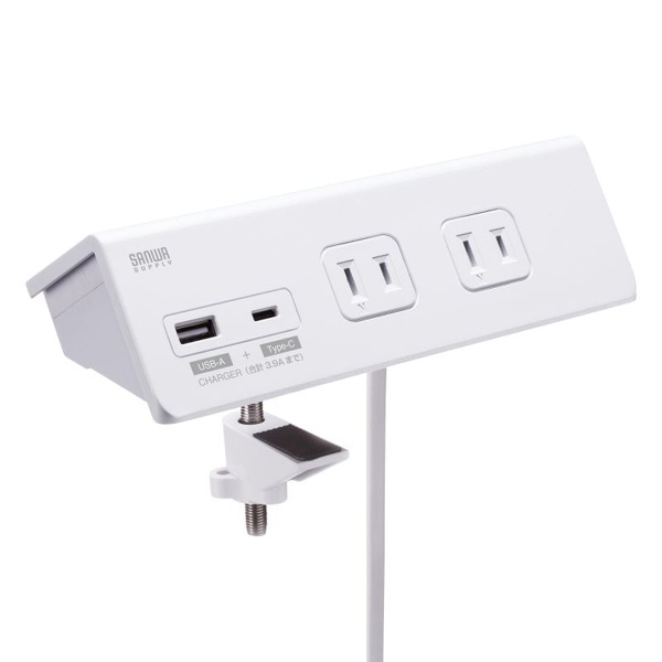 サンワサプライ クランプ固定式タップ ホワイト TAP-B105UC-3W 1個(ご注文単位1個)【直送品】