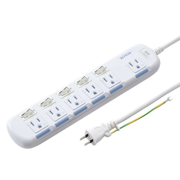 サンワサプライ 省エネタップ トラッキング火災予防プラグ 3P・6個口・2m TAP-S10N2-2 1個(ご注文単位1個)【直送品】