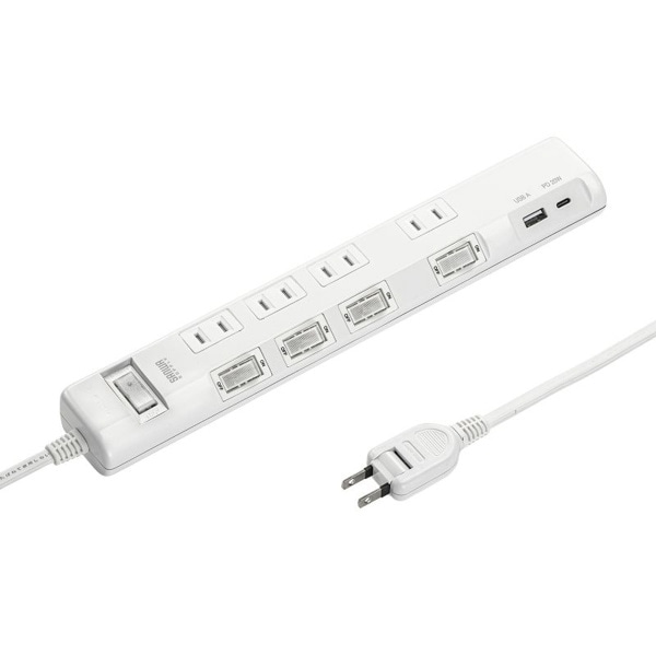 サンワサプライ 節電タップ 2P 4個口 1m ホワイト TAP-B107UC-1W 1個(ご注文単位1個)【直送品】