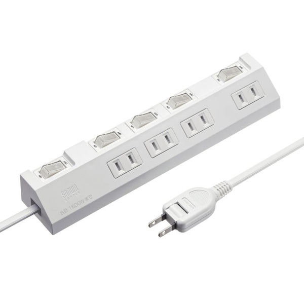 サンワサプライ 節電タップ 2P・4個口・1m・ホワイト TAP-S29-1W 1個(ご注文単位1個)【直送品】