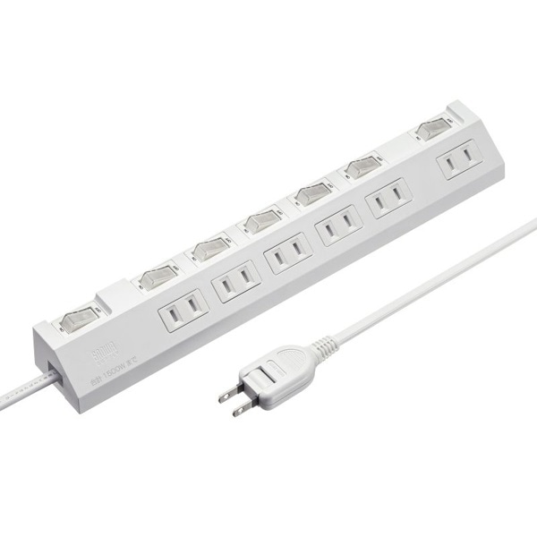 サンワサプライ 節電タップ 2P・6個口・1m・ホワイト TAP-S30-1W 1個(ご注文単位1個)【直送品】