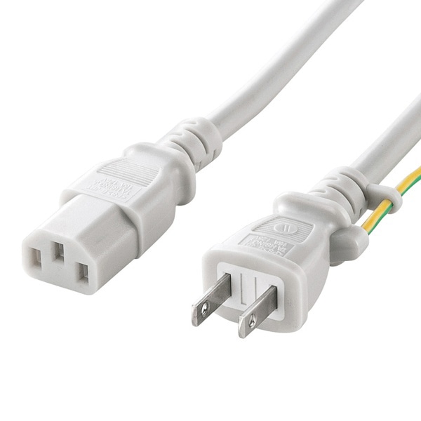 サンワサプライ 電源コード 2P 7A対応 2m ライトグレー KB-D337A 1個（ご注文単位1個）【直送品】