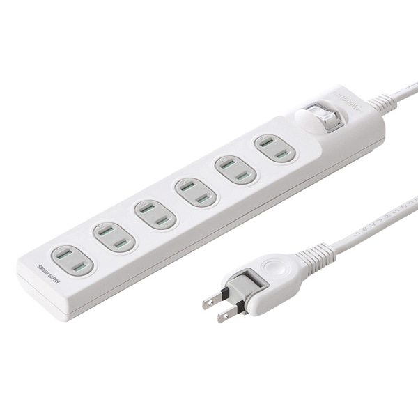 サンワサプライ 火災予防安全タップ 集中スイッチ付き 2P・6個口・3m・ホワイト TAP-TSH63SWN 1個（ご注文単位1個）【直送品】