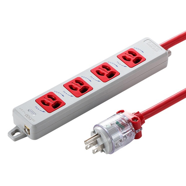 サンワサプライ 医用接地プラグ付き電源タップ 3P 4個口 3m レッド TAP-HPM4-3R 1個（ご注文単位1個）【直送品】