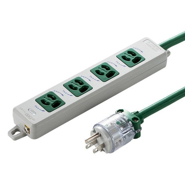 サンワサプライ 医用接地プラグ付き電源タップ 3P 4個口 3m グリーン TAP-HPM4-3G 1個（ご注文単位1個）【直送品】