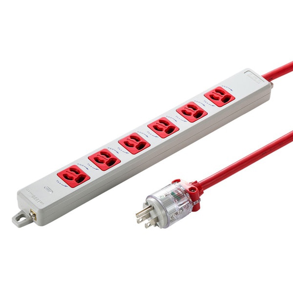 サンワサプライ 医用接地プラグ付き電源タップ 3P 6個口 5m レッド TAP-HPM6-5R 1個（ご注文単位1個）【直送品】