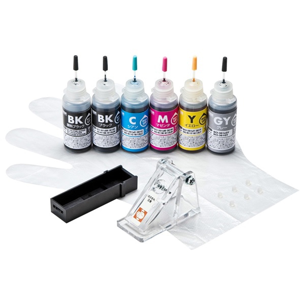 サンワサプライ 詰め替えインク キャノン 工具付き 6色 BCI-380PGBK／381BK用 INK-C381S30S6 1個（ご注文単位1個）【直送品】