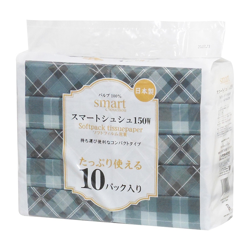 イデシギョー ティッシュ　スマートシュシュ 3分の2サイズ　150組 10個/パック（ご注文単位32パック）【直送品】