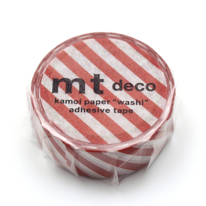 カモ井加工紙 マスキングテープ mt deco 1P ストライプ・ディープレッド MT01D595 1巻(ご注文単位1巻)【直送品】