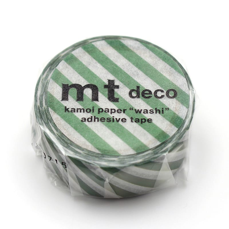 カモ井加工紙 マスキングテープ mt deco 1P ストライプ・ディープグリーン MT01D596 1巻(ご注文単位1巻)【直送品】