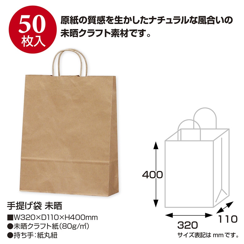 ササガワ 手提げ紙袋 未晒 大 50枚 50-5301 1包(ご注文単位1包)【直送品】