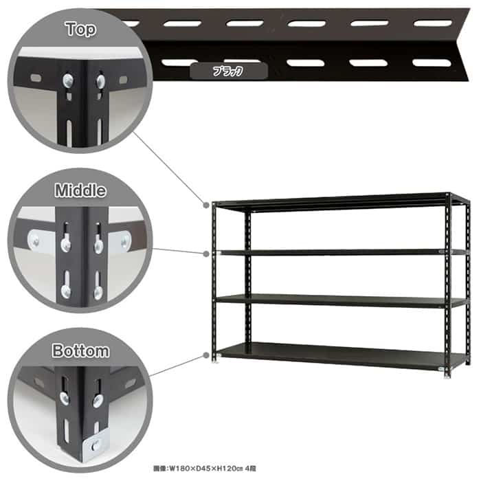キタジマ スチールラック NCラック 180×45×120 4段 黒 NC-4-12 1台（ご注文単位1台）【直送品】