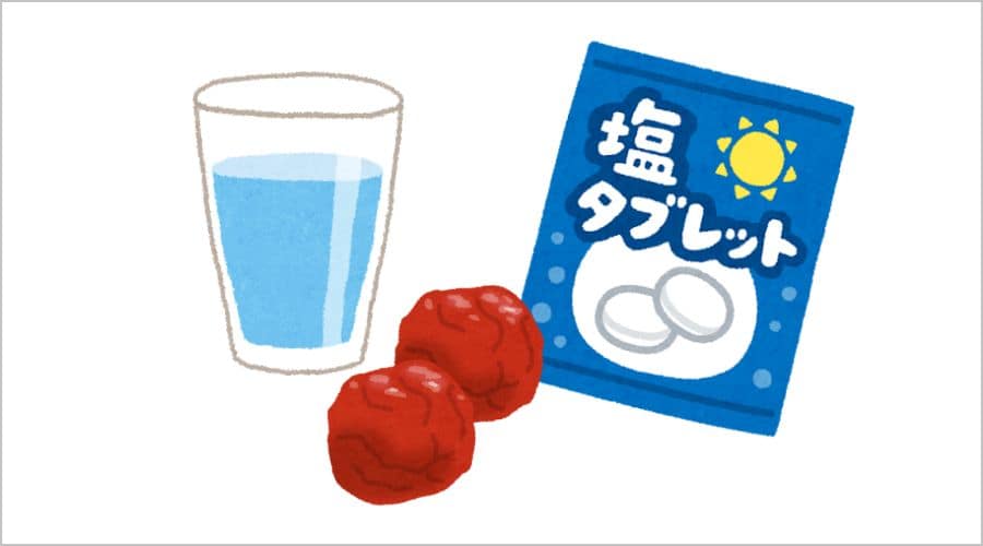 水と塩飴・タブレット・梅干しの組み合わせ